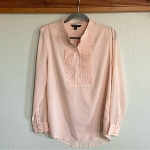 Banana Republic Pale Pink Pleated Tuxedo Bib Long Sleeve Sheer Top - Size Small